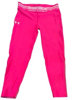 Under Armour Neon Pink Cropped Leggings Mesh Panel Crop Tights M (28” W)